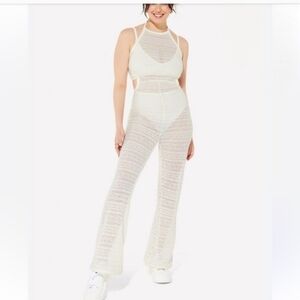 Yitty Fabletics Shear Swim Cover Off White Jumpsuit With Tie Neck Size XL NWT